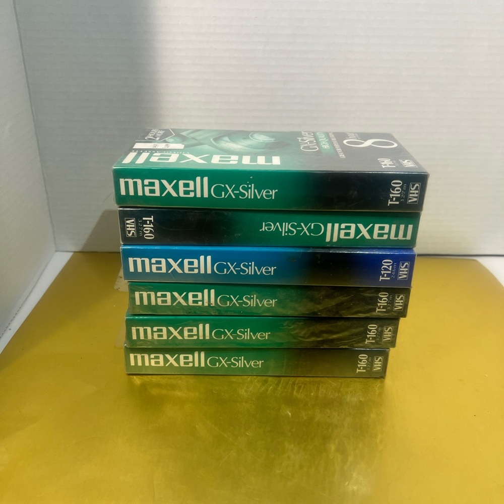 Lots of 6 Maxell GX-Silver Blank VHS Tapes - Green and Silver